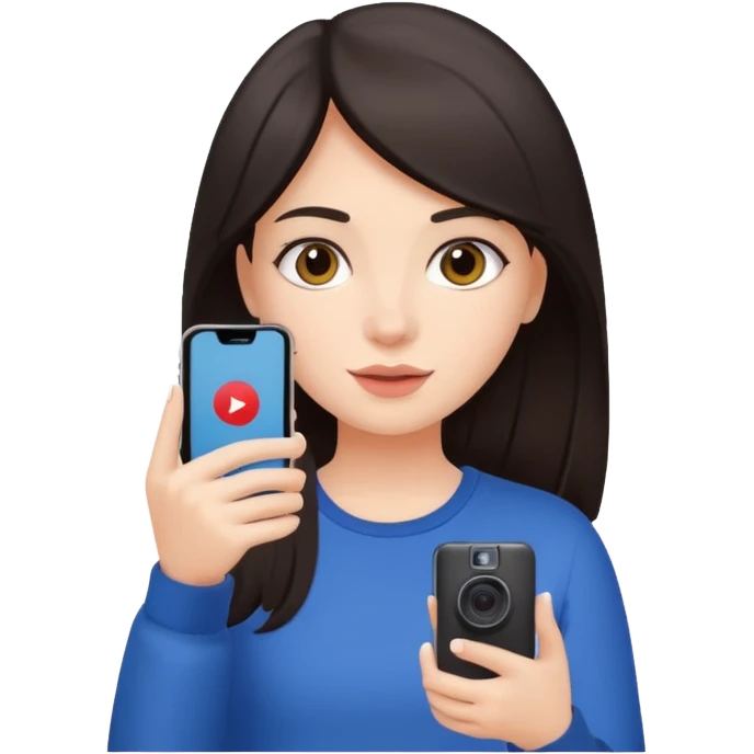 quiero crear una chica con una movil como si estuviese grabando cosas como si estuviese grabando vlog con el pelo oscuro  emoji