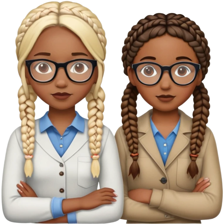 band class with a black girl with bohemian braids and glasses and a white teacher with short blone hair and glasses and another black girl with braids and another medium sized girl with briads and a white girl with red highlights and brown hair emoji