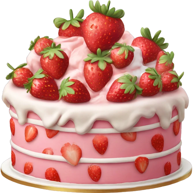 Pink strawberries and cream birthday cake  emoji