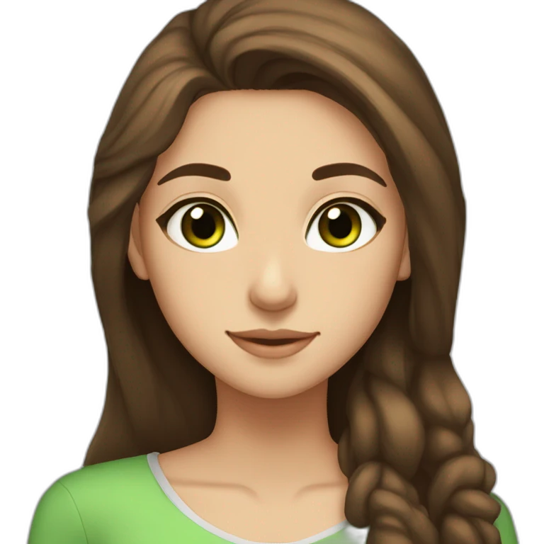 15 year old Iranian girl with brown hair, green eyes, not to skinny and not to chubby, beautiful and short emoji