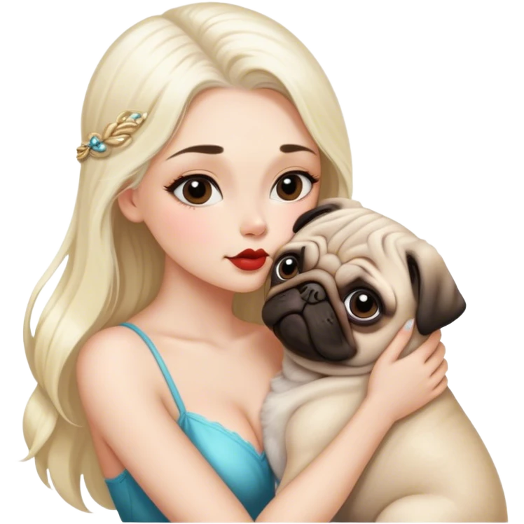 Блондинка с длинными белыми волосами целует мопса emoji