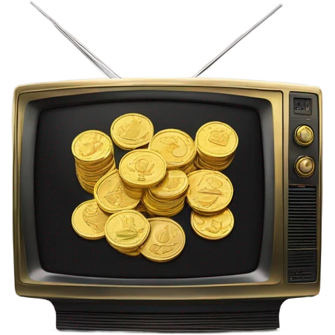 gold coins and TV emoji