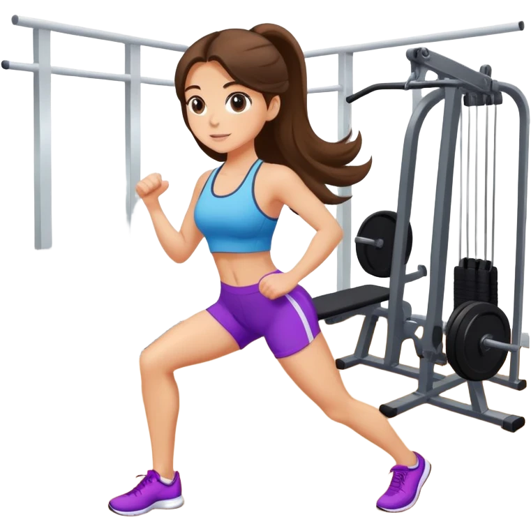 white cute girl with long brunete hair doing exercise in the gym emoji