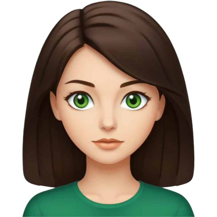 brunette woman with medium length hair and green eye emoji