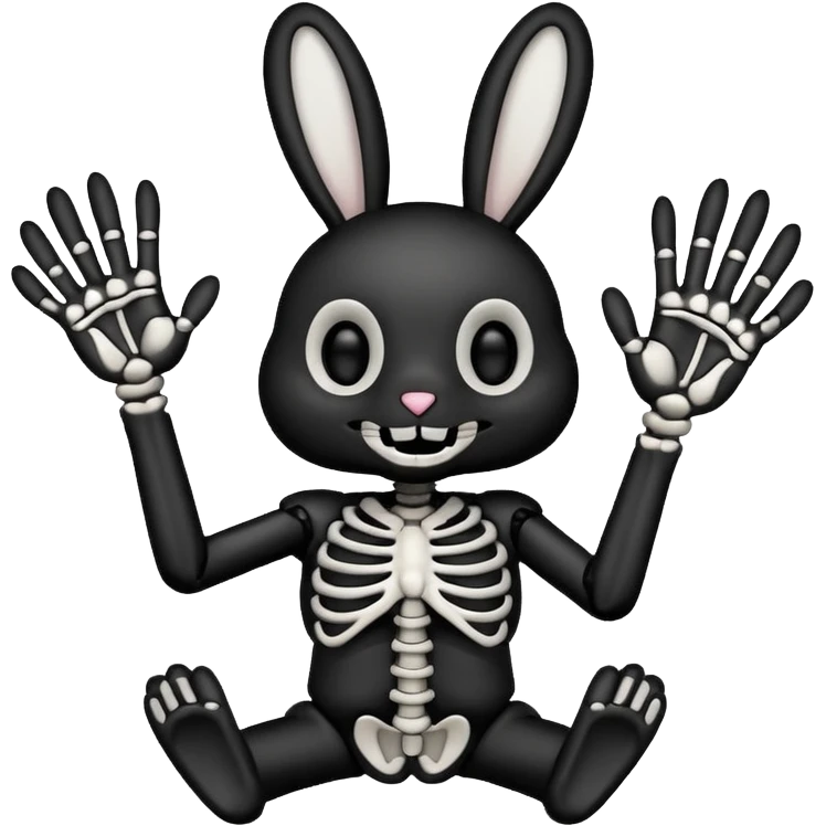 Emoji tete de Lapin squelette noire qui fait bonjour de la main  emoji