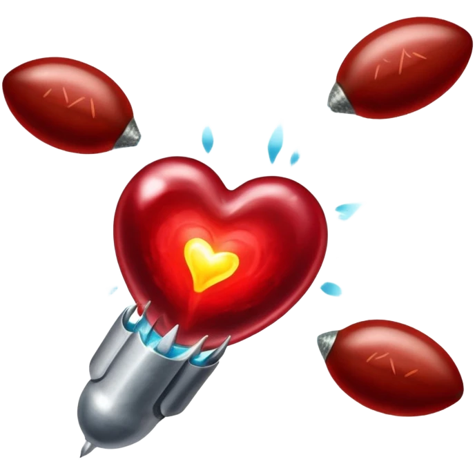 Glowing pieces of liver, red meat, and sardines floating around a red blood cell that shines brightly like a torch. Streams of light connect the blood cell to a heart and muscles, showing how heme iron creates energy and vitality throughout the body. emoji