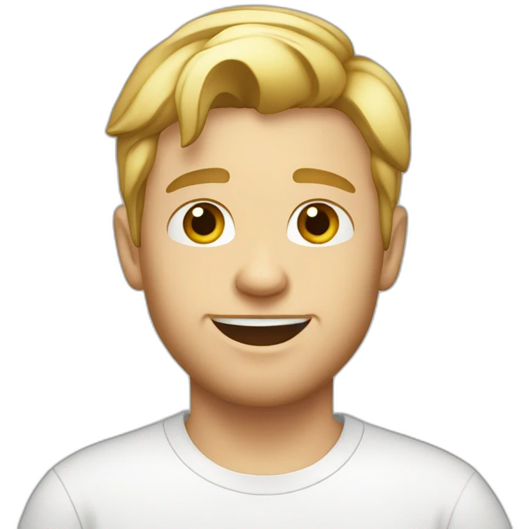 twenty year old white boy with blond hair and little beard with white t-shirt emoji