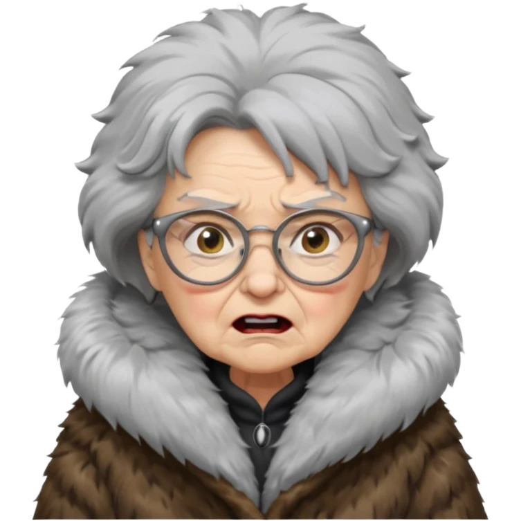 old woman with glasses angry wearing big fur coat emoji