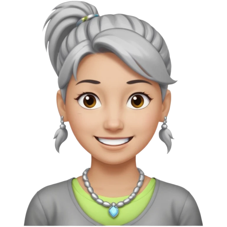 Female with big Silver Necklace, grey skin,ponytail hair, more bright silver,highlight necklace, different expressions. emoji