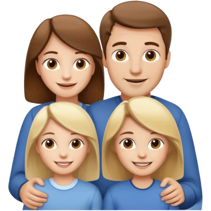 happy pale white  four person family with one brown hair dad, one brown hair mom, one blonde girl, and one brown hair girl emoji
