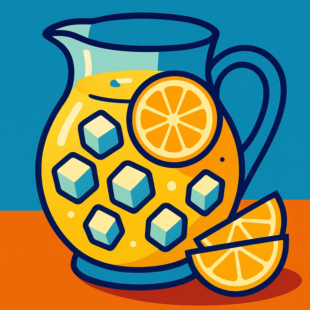 pitcher of lemonade with ice cubes, vibrant and inviting emoji