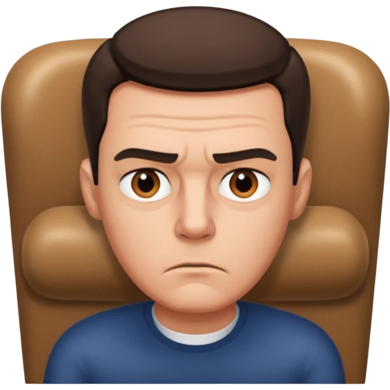 мужчина в кресле, брови нахмурены, он напряжен emoji