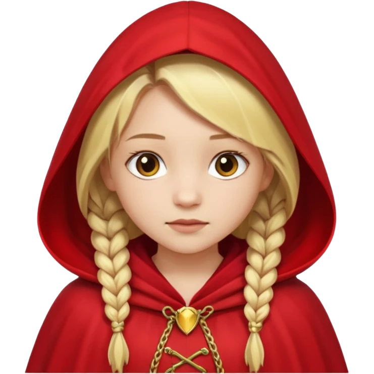 blonde braids hair kid girl, white skin, wear red cloak emoji