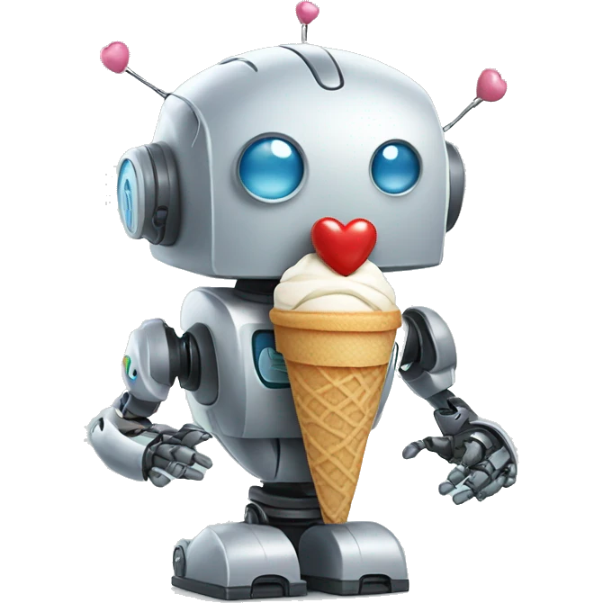 robot with heart holding icecream emoji