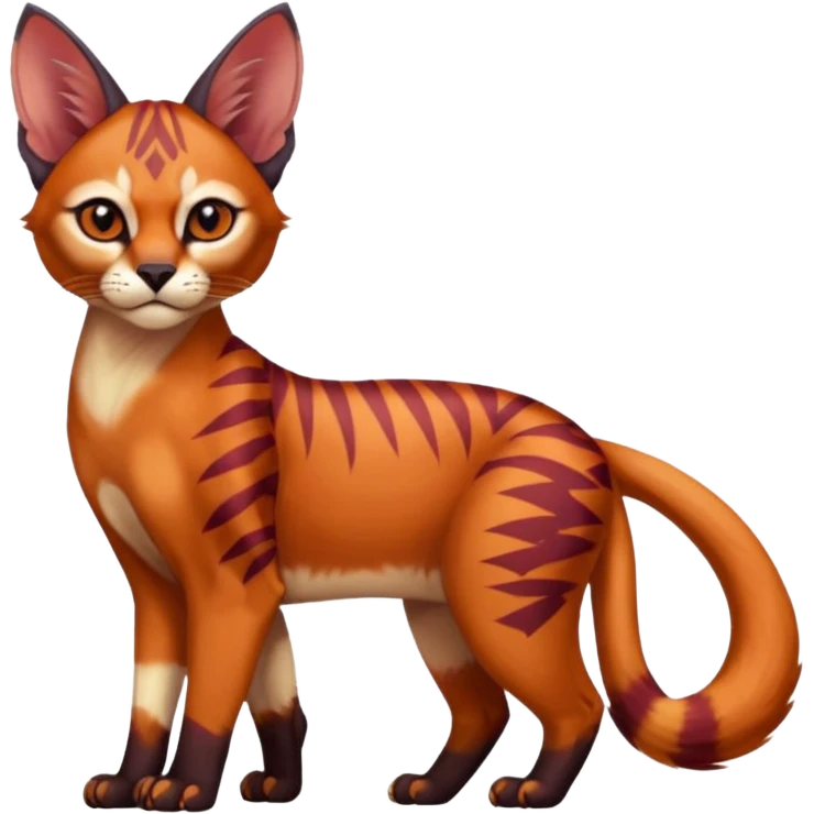 Patterned marked elegant furry cute beautiful cool edgy Caracal-Sphynx-Red-Panda-fusion-hybrid-animal-creature, full body emoji