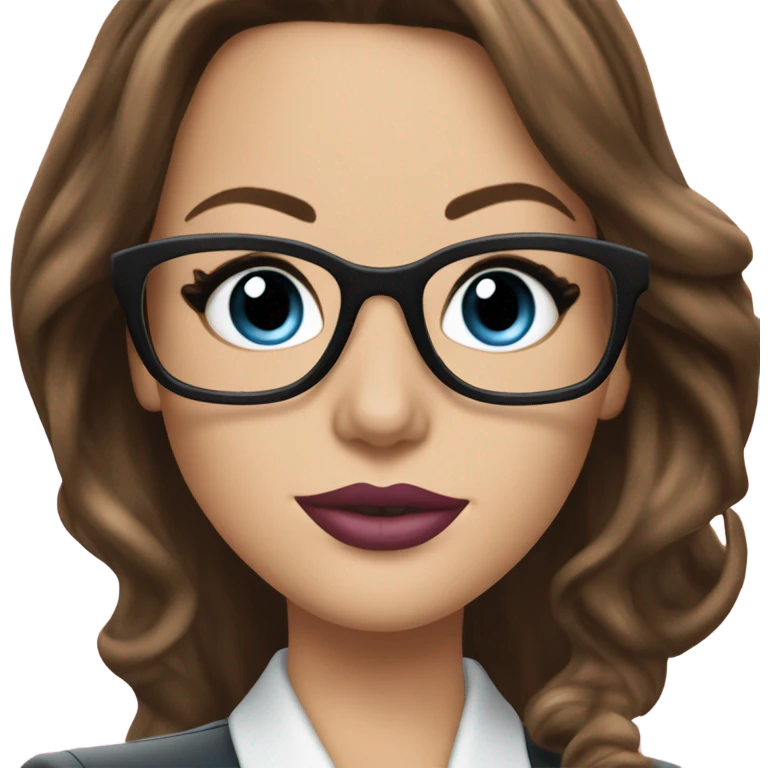 Realistic Kate Beckinsale blue eyes wearing glasses in a business meeting pink lipstick  emoji