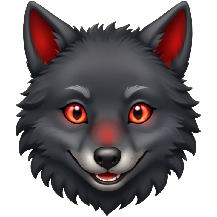 happy smiling black wolf with red eyes emoji