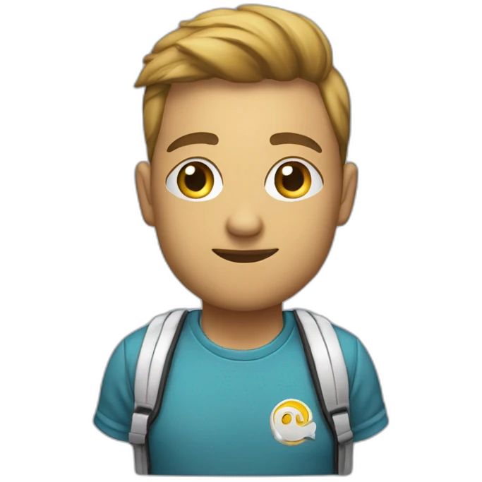 Eine Comicfigur mit einen T Shirt an. Auf dem Shirt steht „Auswander Coach“. emoji