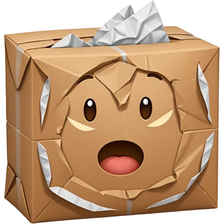 Generate a realistic emoji of a package being damaged. The emoji is simple and has no facial expressions emoji