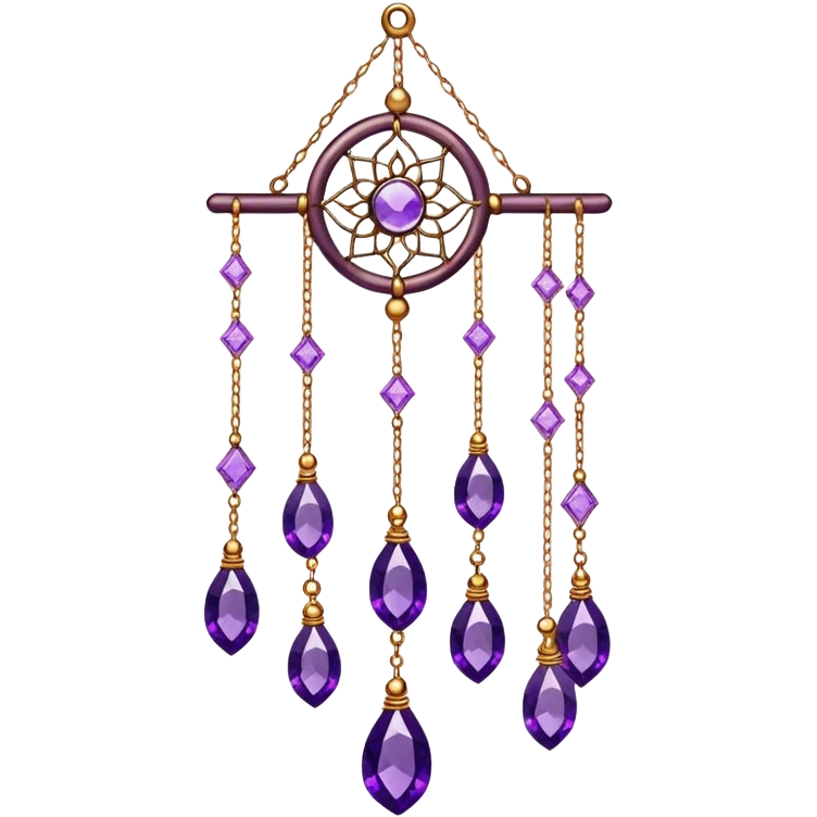 Hanging suncatcher, threads with shiny sparkly amethyst gemstones,  emoji
