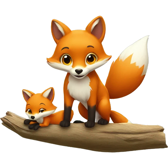 little fox playing with 3 little kids emoji