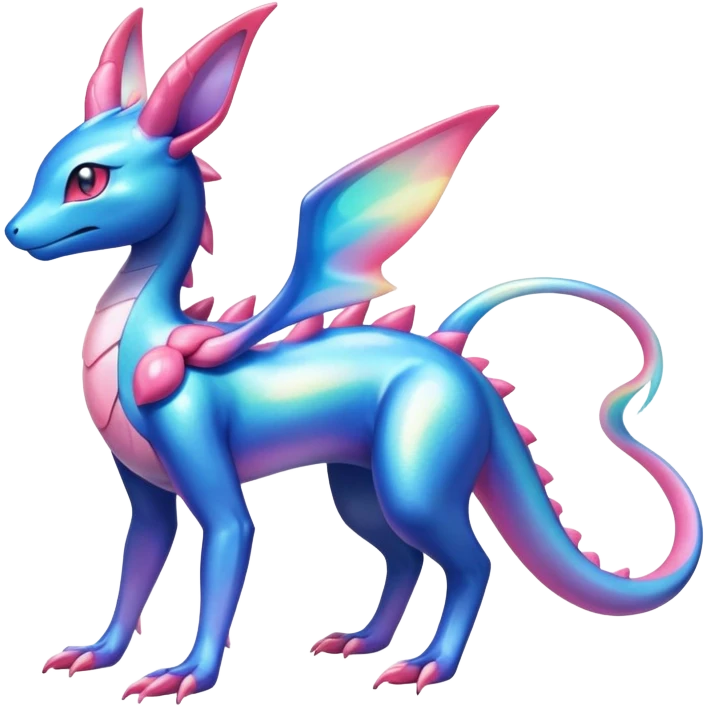 Colorful Iridescent Exotic Amaura-Salandit-Aurorus-Sylveon-Fakémon-hybrid-creature (full body)  emoji