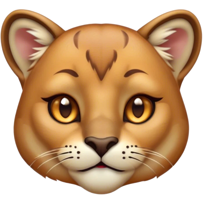 Cinematic Cute Cougar Portrait Emoji, Head tilted playfully and inquisitively, featuring a glossy, tawny Fur with delicate dark markings and round, sparkling amber eyes filled with curious mischief, Simplified yet irresistibly adorable features, highly detailed, glowing with a warm, friendly glow, high shine, affectionate and agile, stylized with a touch of wilderness whimsy, bright and endearing, soft glowing outline, capturing the essence of a mischievous yet loving cougar, so playful it feels like it could prowl out of the screen and into your arms! emoji