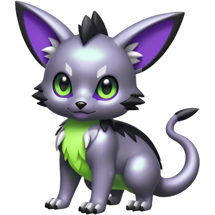 Cute cool shiny metallic alloy silver-grey-black-obsidian purple neon-green white lime animal hybrid Fakemon full body emoji