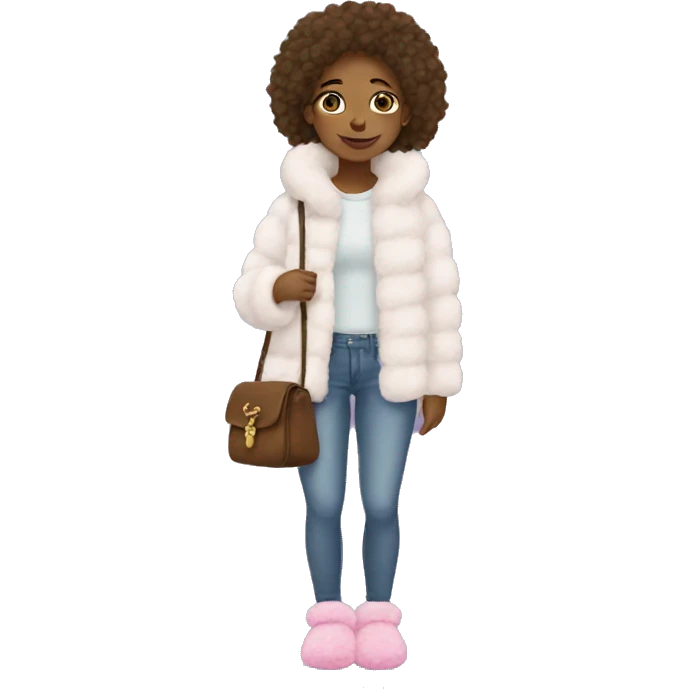 girl in fluffy slippers and cross body bag emoji