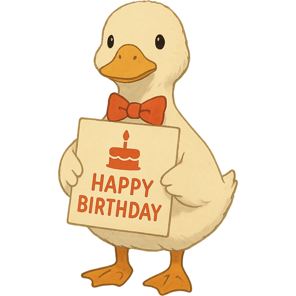 duck with bowtie holding birthday card emoji