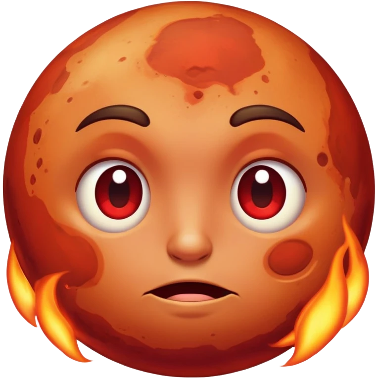 Mars planet with red surface and a hot sweating face with flushed cheeks emoji