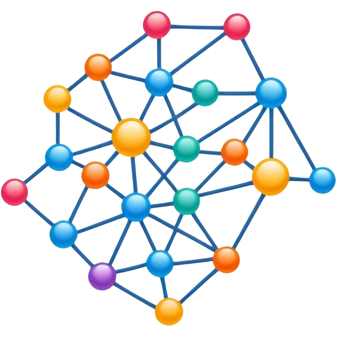 neural network with nodes and connections, simple colorful design for telegram emoji