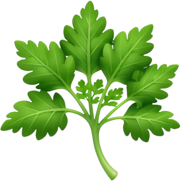 Apple style 3D emoji of fresh parsley, small green leaves with curly texture, shiny and smooth, simple toy-like look, similar to official Apple food emojis. emoji