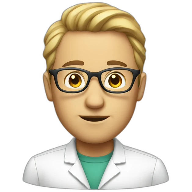 Good at science, white male, with glasses, silent emoji