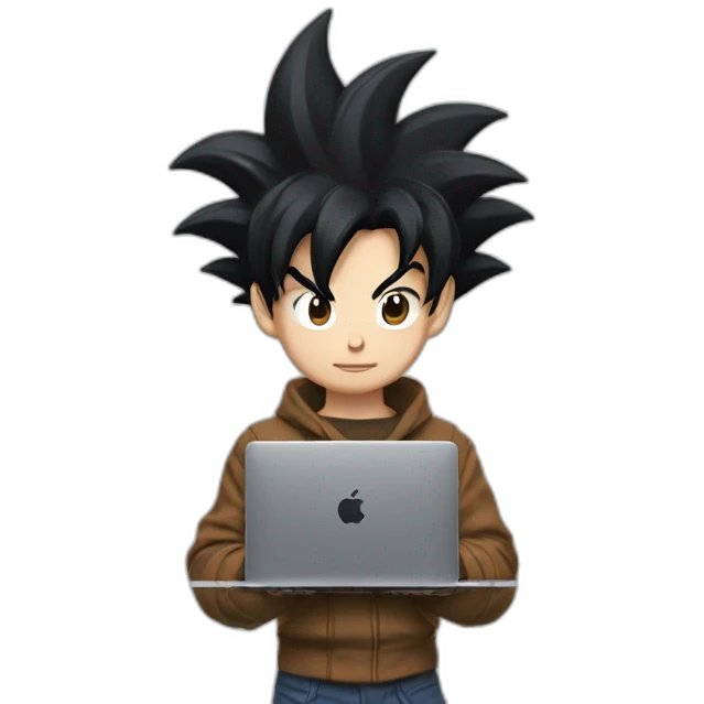 Goku black hair with a mac book  emoji