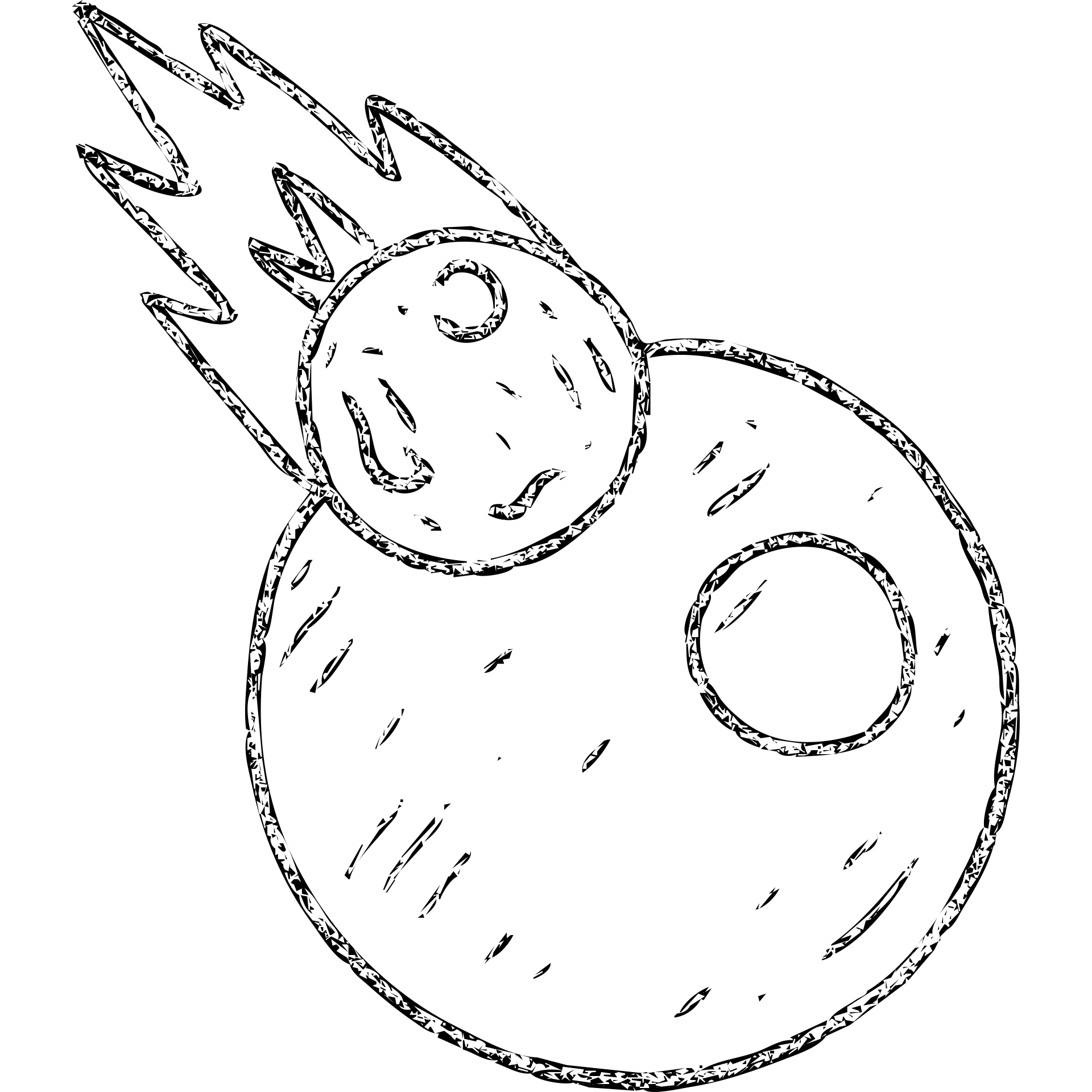 minimalist hand-drawn outlined icon of a meteor and planet, worn distressed effect emoji