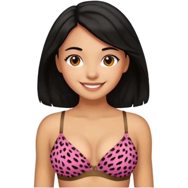 a girl with big boobs wearing a bra cheeta print black haired girl emoji