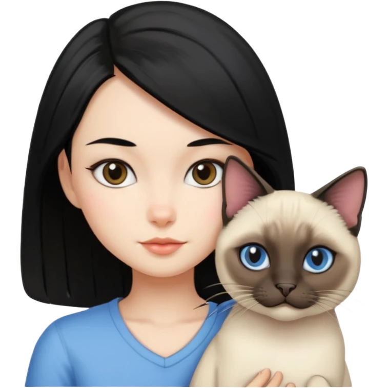 A girl with mid length black hair with siamese cat emoji