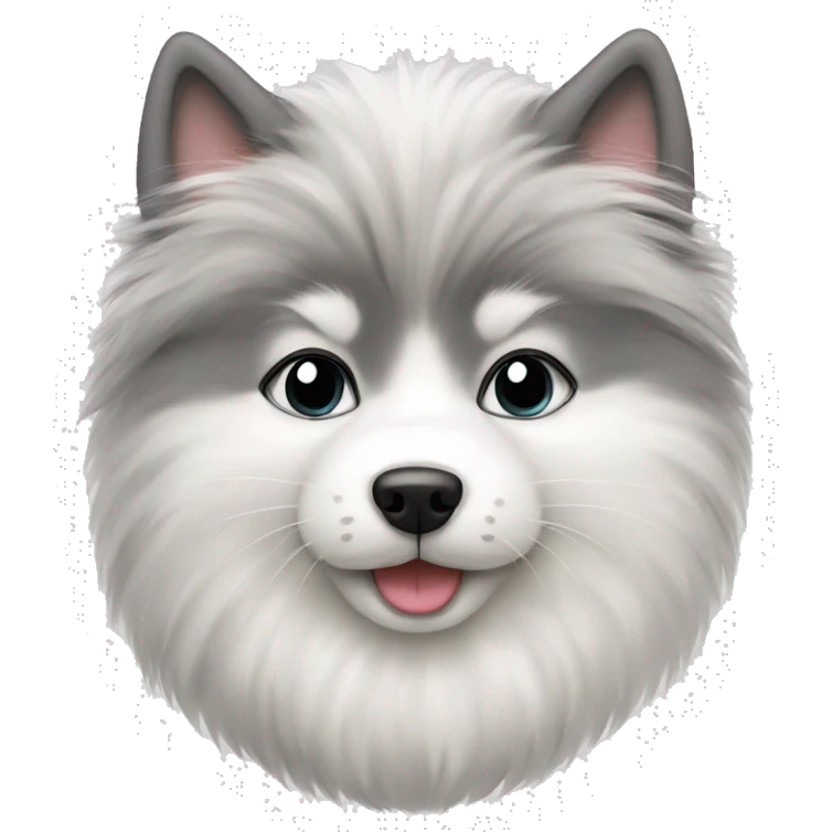 Samoyed with a fluffy grey cat emoji