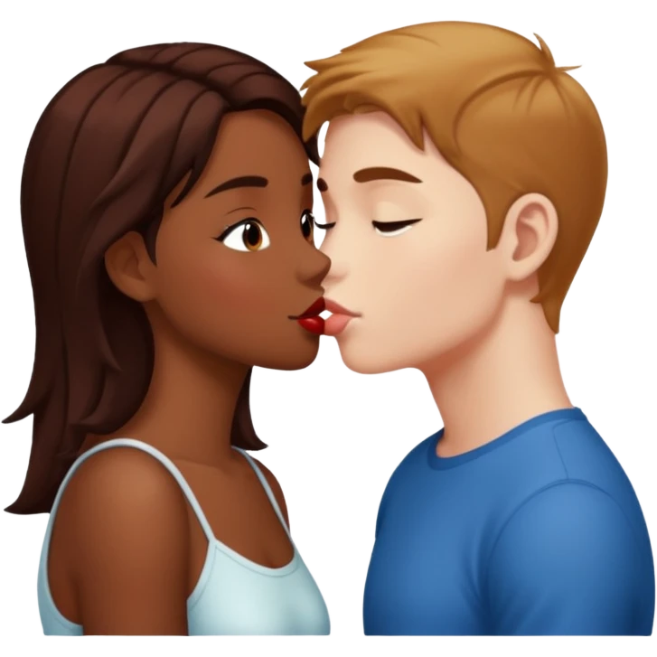 Kiss marron skin girl and White skin boy  emoji