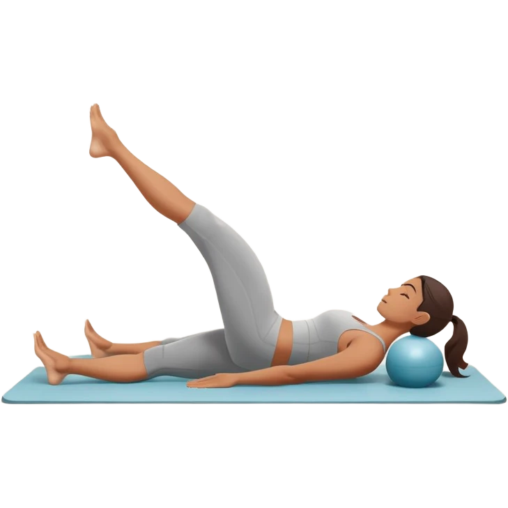 A person performing a Pilates exercise on a mat in a clean, modern studio. The focus is on core strength and flexibility, with a neutral, calming color palette. Simple equipment like a reformer machine and a soft, tranquil background enhance the feeling of controlled movement and focus. emoji