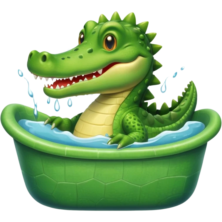Cute crocodile is showing in the bath tub emoji
