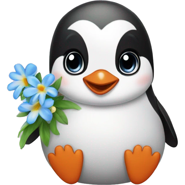 Baby penguin with flowers emoji