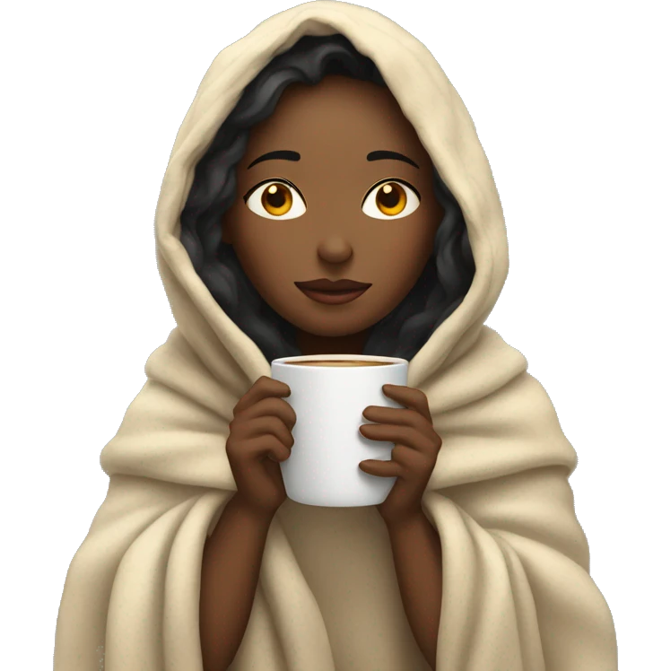 girl inside a blanket sipping coffee eyes closed emoji