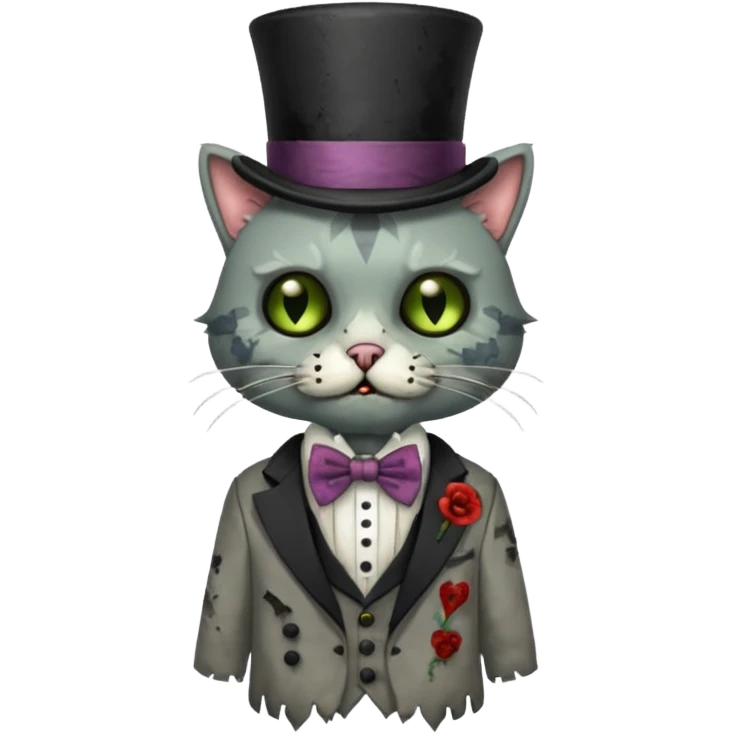 zombie cat with bow tie and top hat emoji