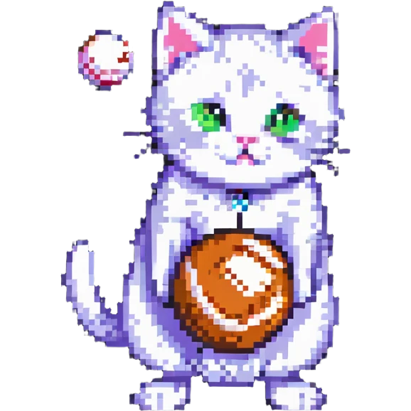 a cute cat batting a ball, pixel art style emoji
