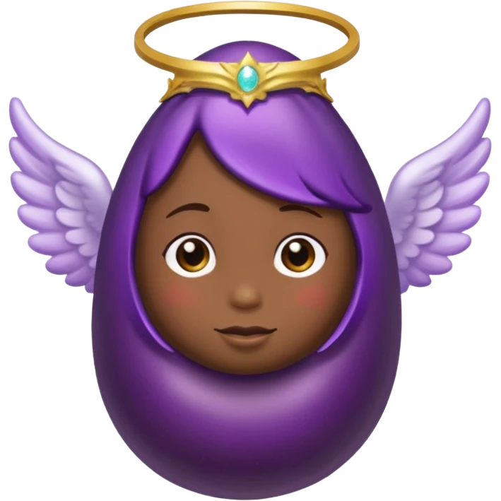Realistic eggplant from the side wearing an angel halo emoji