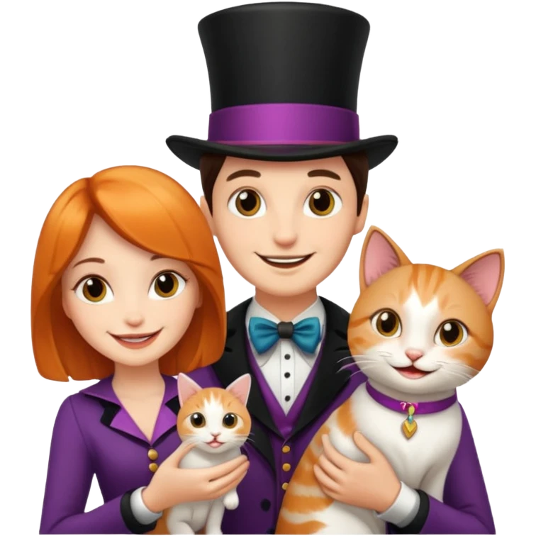 magician couple and their pet cat emoji