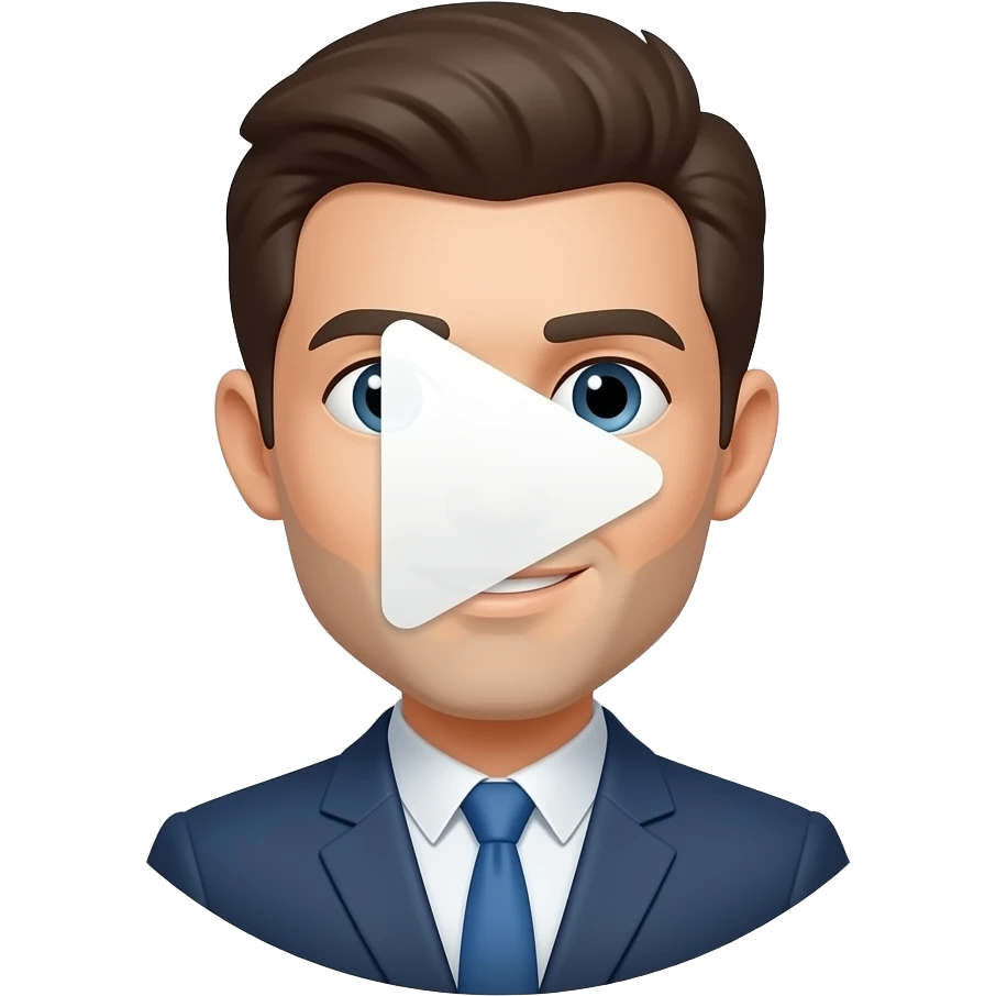 A video image as seen in a video player with a character and a play icon emoji