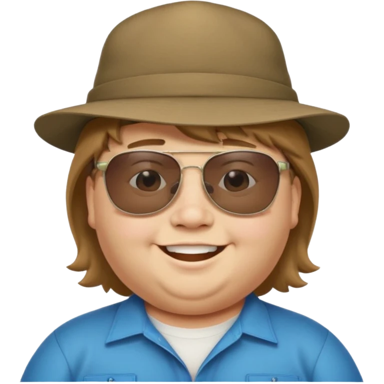 a very fat 16 year old boy who has light brown hair and a mullet and wearing a hat with upside down sunglasses on top of the hat emoji